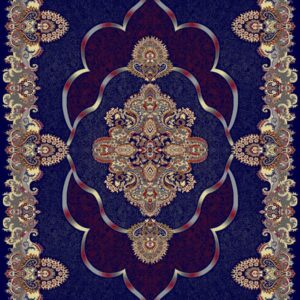 Navy Blue Turkish Carpet with Floral